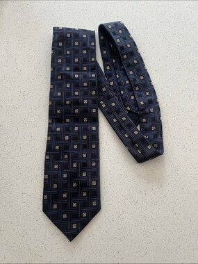 Canali Navy Geometric Basketweave Tie Silk